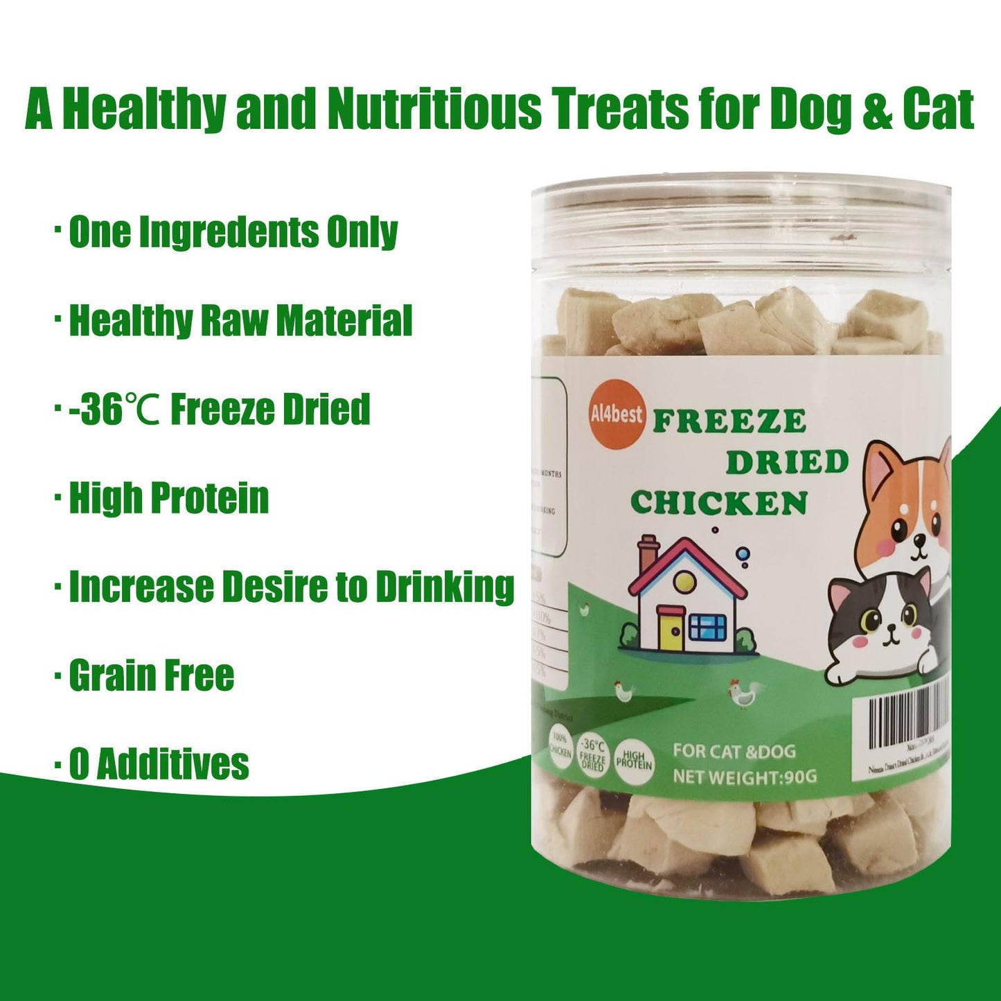 Freeze Dried Chicken Breast Cat Treats and Food 100g 100% Chicken Natural Grain Free Allergen-Free & Hypoallergenic Easy Digestion Nibbles Nutritious Cat, Kitten and Dog Snacks(Small-Sized Cube 10mm)