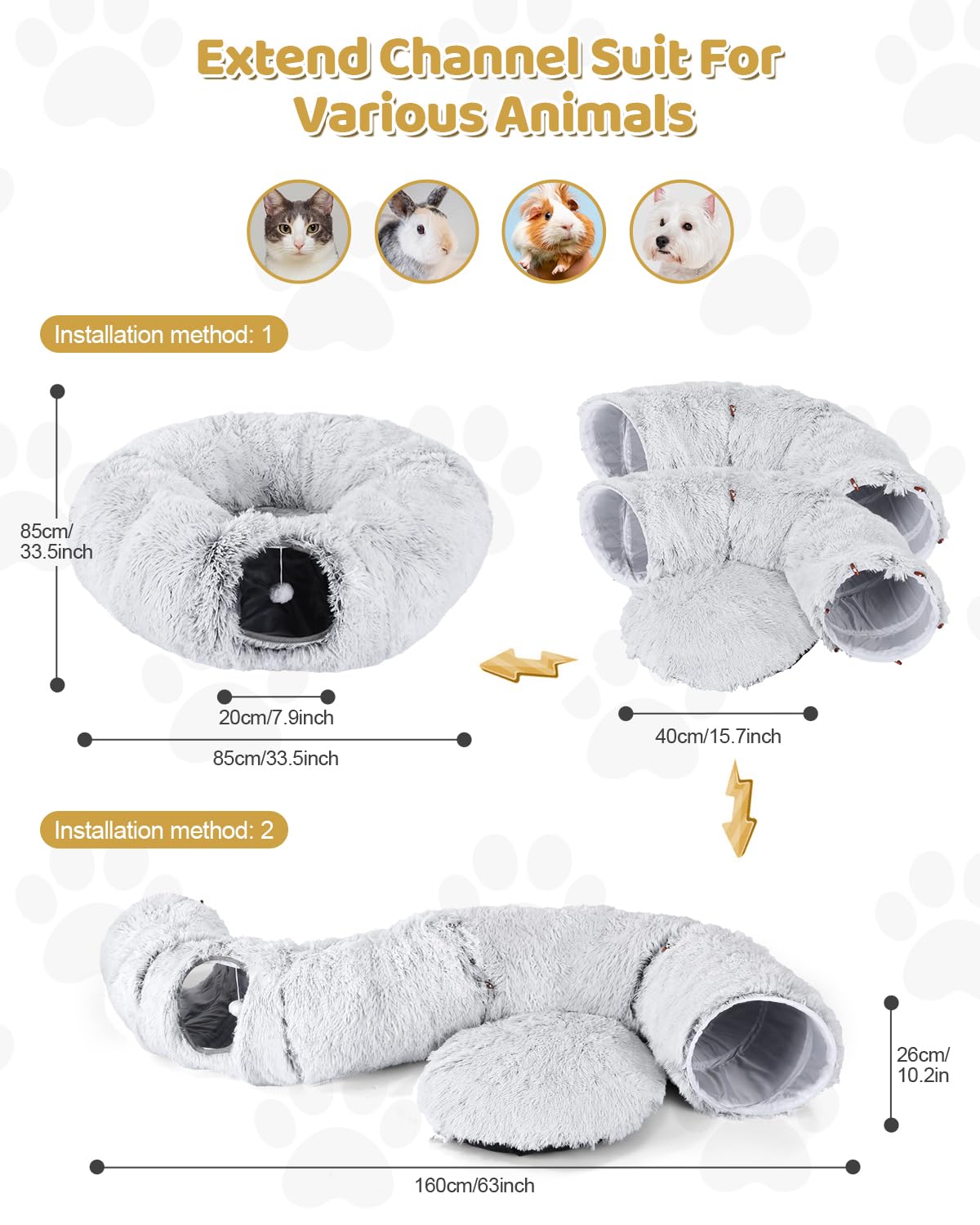 Odoland Cat Tunnel with Bed, Foldable Large Pet Donut Tunnel Bed in Linen