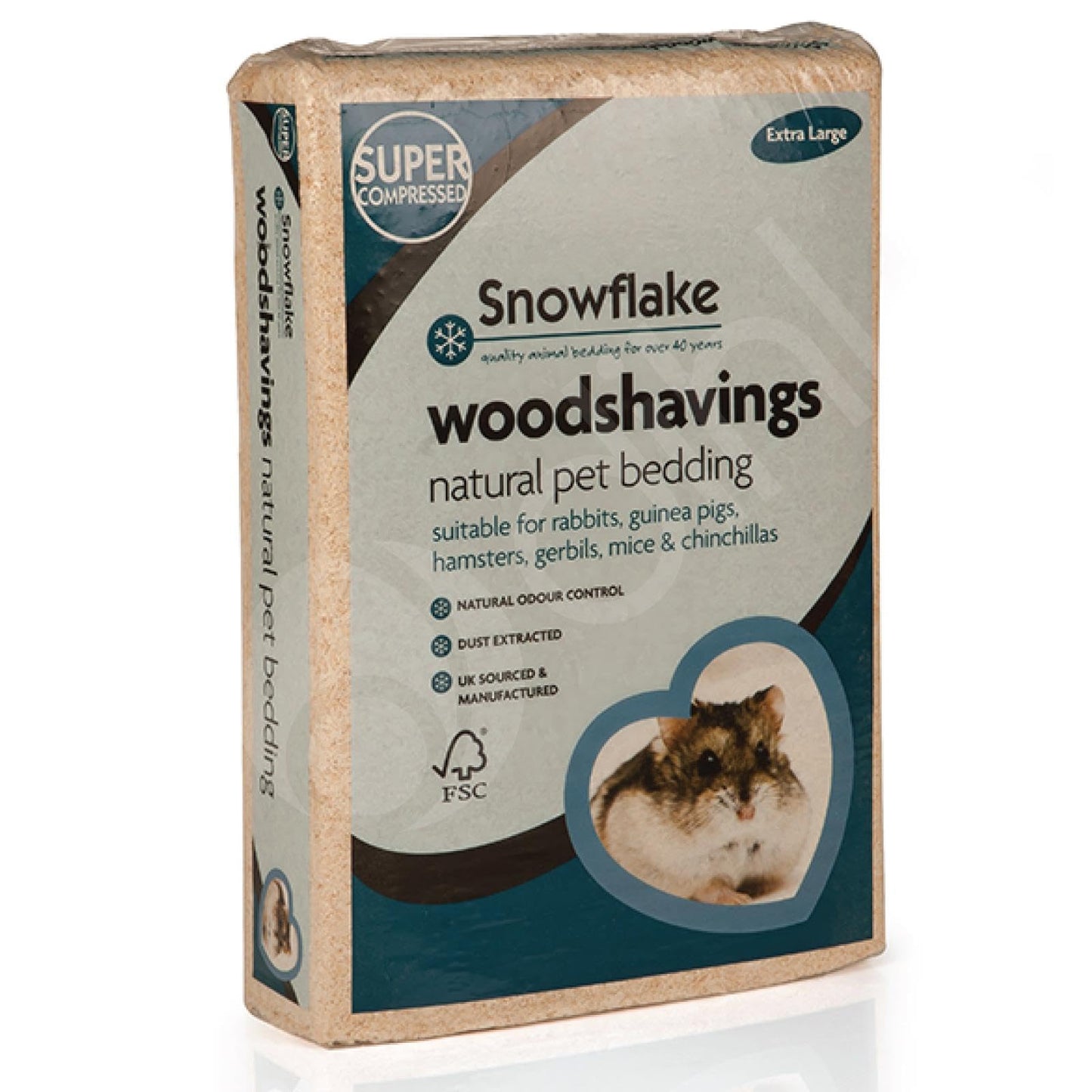 Snowflake Small Animal Wood Shavings Natural Pet Bedding, Dust Extracted Premium Pet Bed Substrate, Odour Control, For Rabbit, Hamster, Gerbil, Guinea Pig, Mouse, FSC Approved