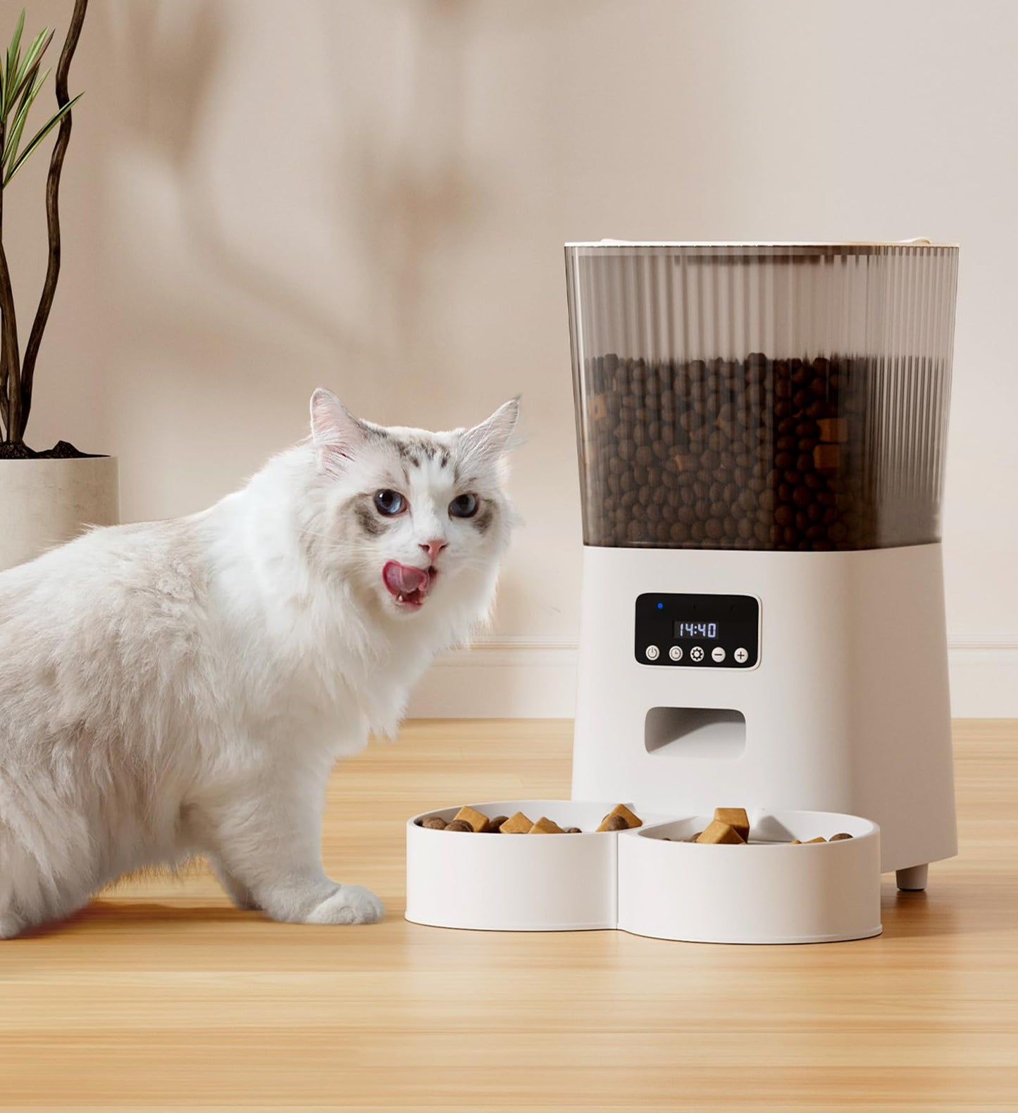 5L Cat Feeder Automatic with Timer, Automatic Cat Feeder, 1-9 Meals Per Day, Cats Food Dispenser with 2 Bowl, Auto Pet Feeder for 2 kittens and Small Dogs, Dual Power Supply