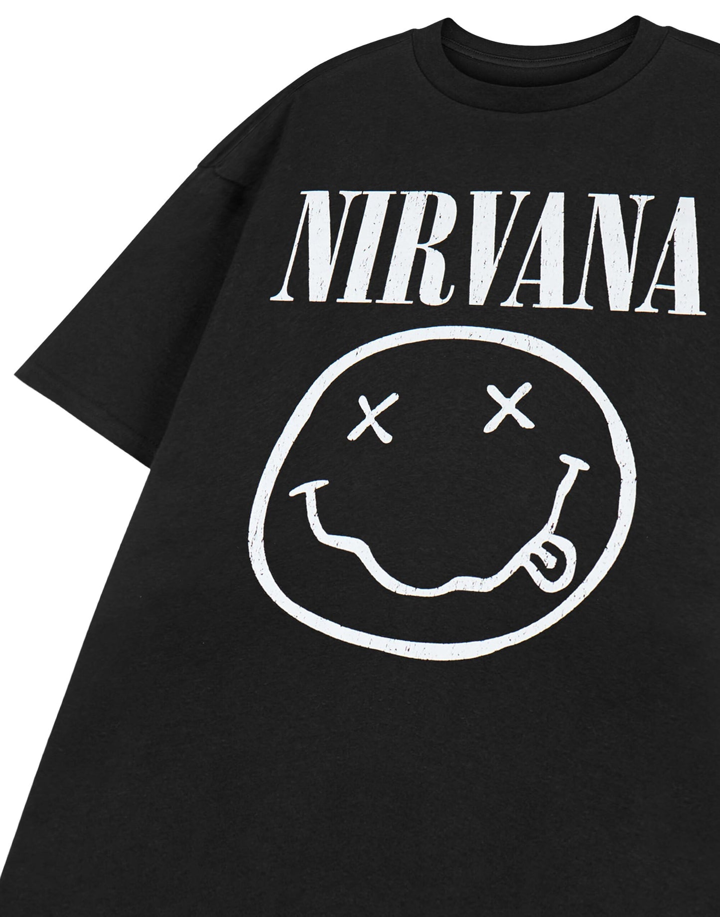 Nirvana Mens T-Shirt | Adults Short Sleeve Graphic Tee in Black Options| Classic Grunge Distressed Band Logo Print Apparel Top | Vintage Rock Band Merchandise Gift