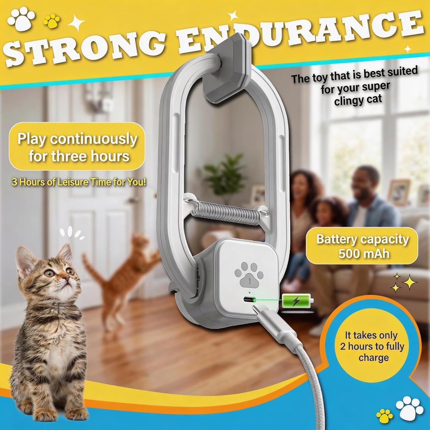 Interactive Cat Toy, Electric Cat Teaser, Door Clip, 2 Motion Modes,grey