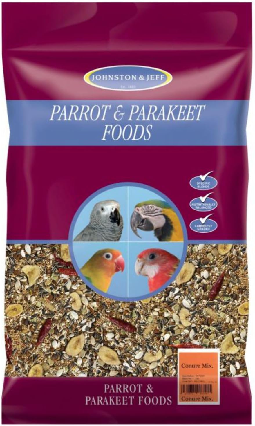 Johnson & Jeff Conure Mix 12.75kg – High Calcium & Protein Blend for Conures, 24 Ingredients, Nutritionally Balanced, Promotes Enrichment & Well-being