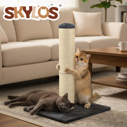 skylos 71cm Cat Scratching Post with Plush Resting Platform Natural Sisal,Anti-Tip,Easy Assembly,Grey