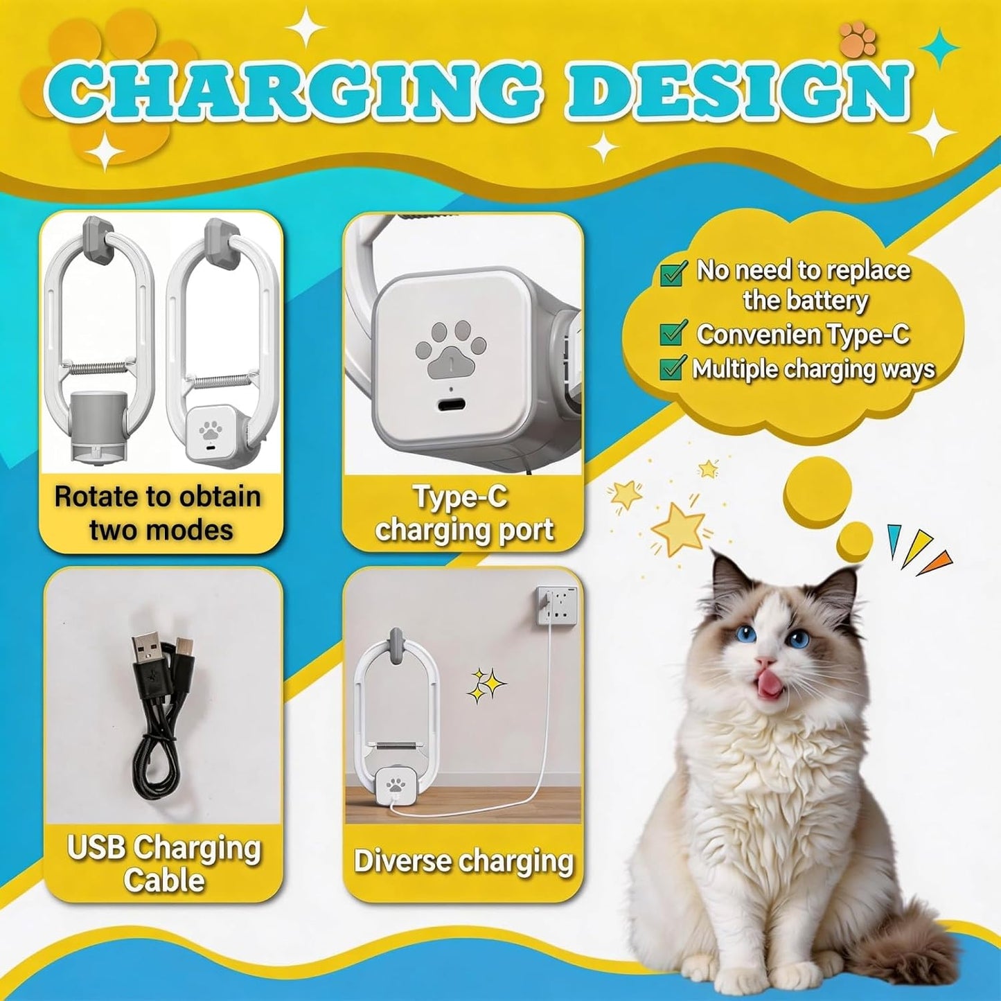 Interactive Cat Toy, Electric Cat Teaser, Door Clip, 2 Motion Modes,grey