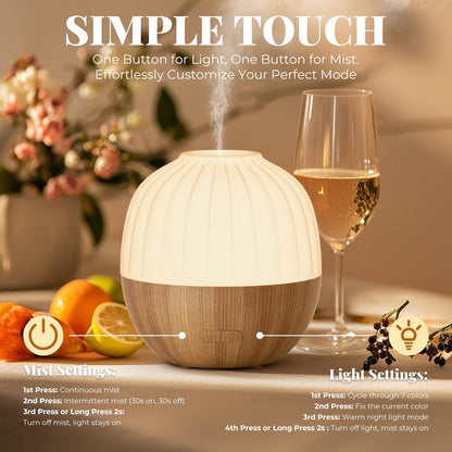 SALKING Essential Oil Diffuser, 100ml Small Aromatherapy Ultrasonic Cool Mist Humidifier with Warm White Lights, Auto Shut-Off Function, for Office Home