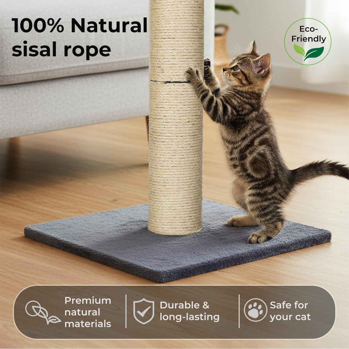 skylos 71cm Cat Scratching Post with Plush Resting Platform Natural Sisal,Anti-Tip,Easy Assembly,Grey