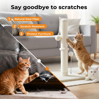 skylos 71cm Cat Scratching Post with Plush Resting Platform Natural Sisal,Anti-Tip,Easy Assembly,Grey