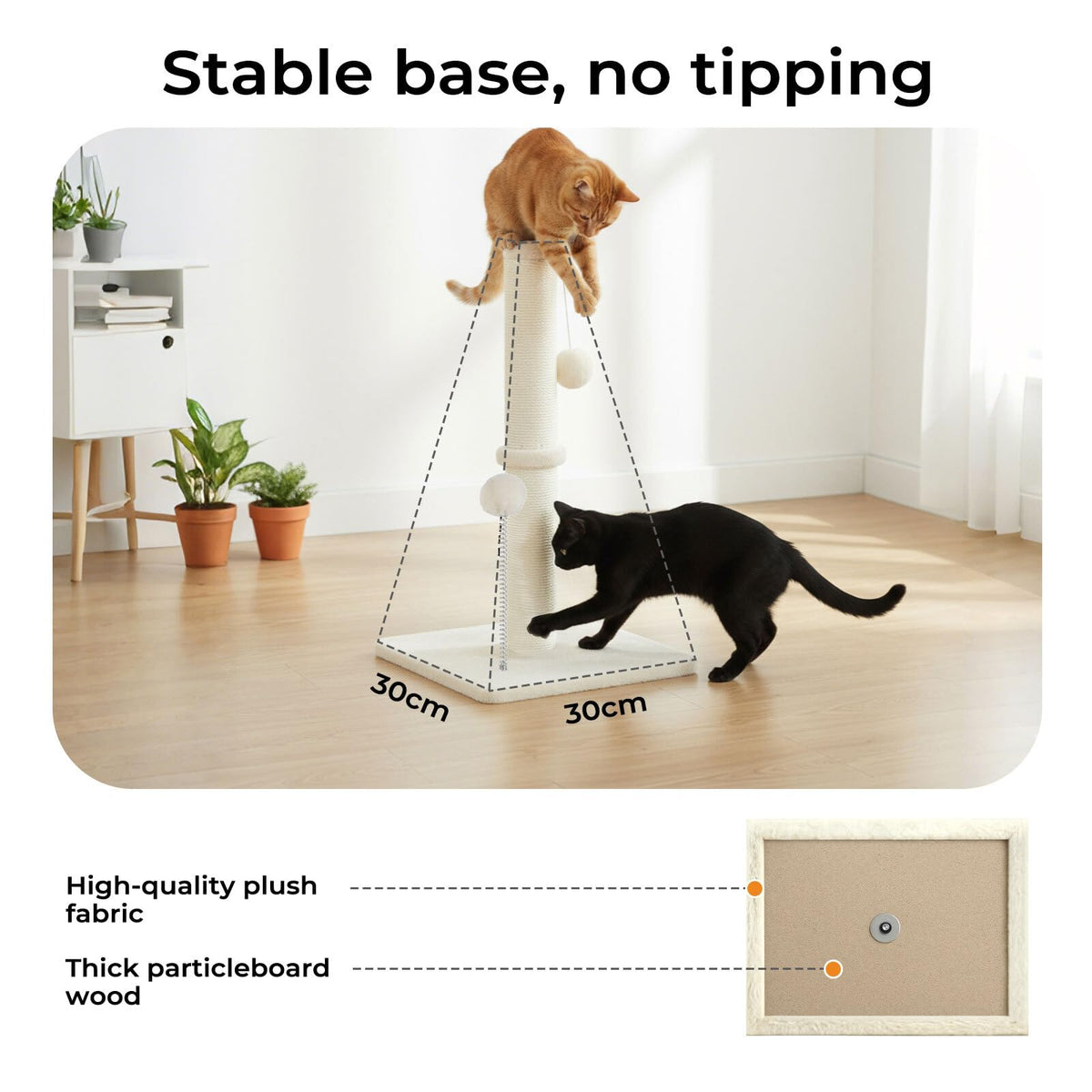 skylos 71cm Cat Scratching Post with Plush Resting Platform Natural Sisal,Anti-Tip,Easy Assembly,Grey