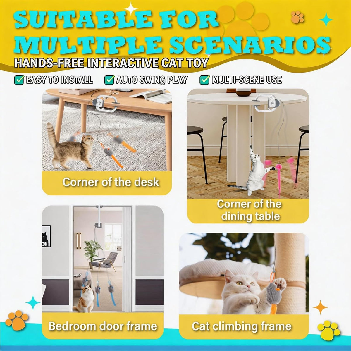 Interactive Cat Toy, Electric Cat Teaser, Door Clip, 2 Motion Modes,grey