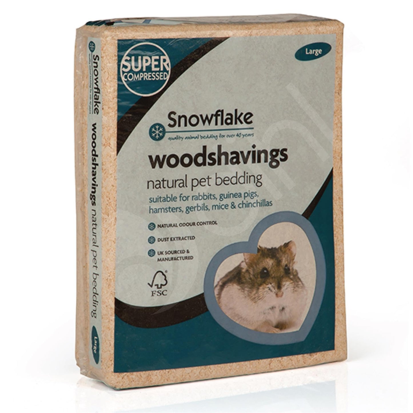 Snowflake Small Animal Wood Shavings Natural Pet Bedding, Dust Extracted Premium Pet Bed Substrate, Odour Control, For Rabbit, Hamster, Gerbil, Guinea Pig, Mouse, FSC Approved