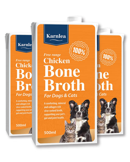 Chicken Bone Broth for Dogs & Cats - Free Range | 100% Real & Natural Liquid Bone Broth for Pets | High in Collagen & Protein for Healthy Joints, Gut, Digestion, Skin & Sickness Recovery