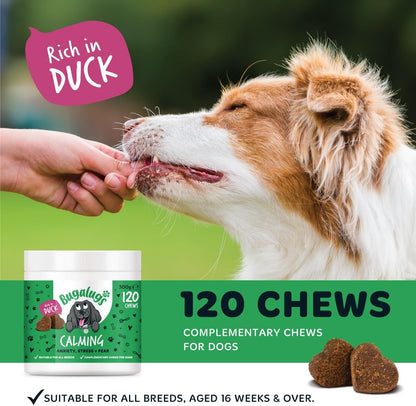 BUGALUGS Calming Treats for Dogs - Helps Stress, Fear, Barking, Reactivity, Aggression, Travel – 120 chews