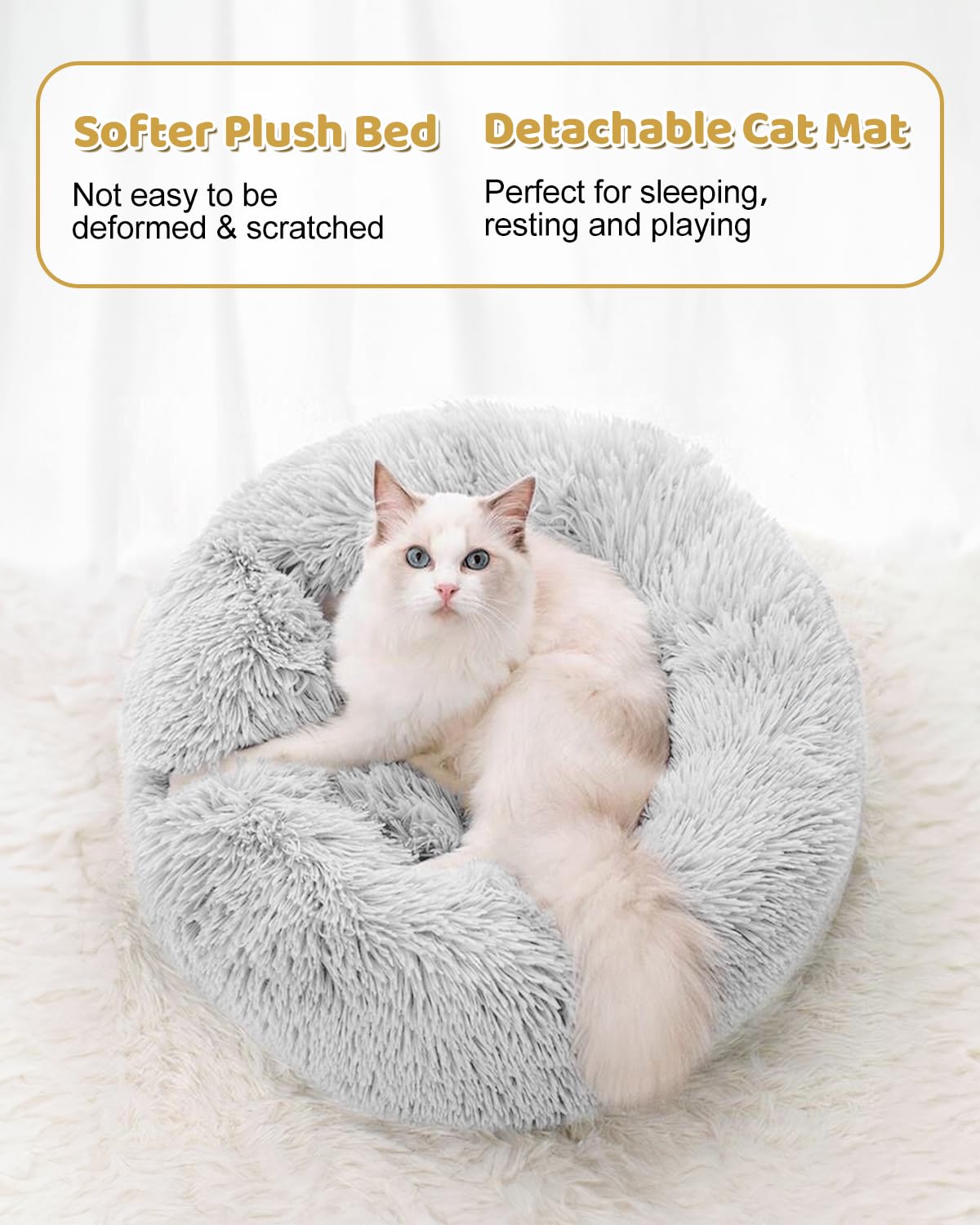 Odoland Cat Tunnel with Bed, Foldable Large Pet Donut Tunnel Bed in Linen