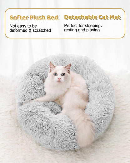 Odoland Cat Tunnel with Bed, Foldable Large Pet Donut Tunnel Bed in Linen