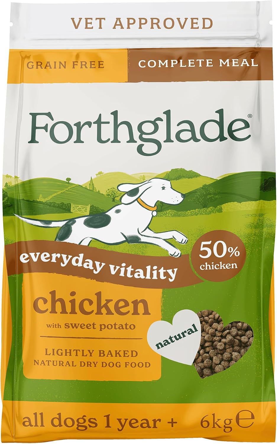 Forthglade Dry Dog Food, Lightly Baked, (6kg), Hypoallergenic and Grain Free Dog Food, Adult 1 Year +, Chicken With Sweet Potato, Complete and Balanced Meal, 50% Single Source Protein
