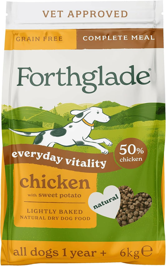 Forthglade Dry Dog Food, Lightly Baked, (6kg), Hypoallergenic and Grain Free Dog Food, Adult 1 Year +, Chicken With Sweet Potato, Complete and Balanced Meal, 50% Single Source Protein