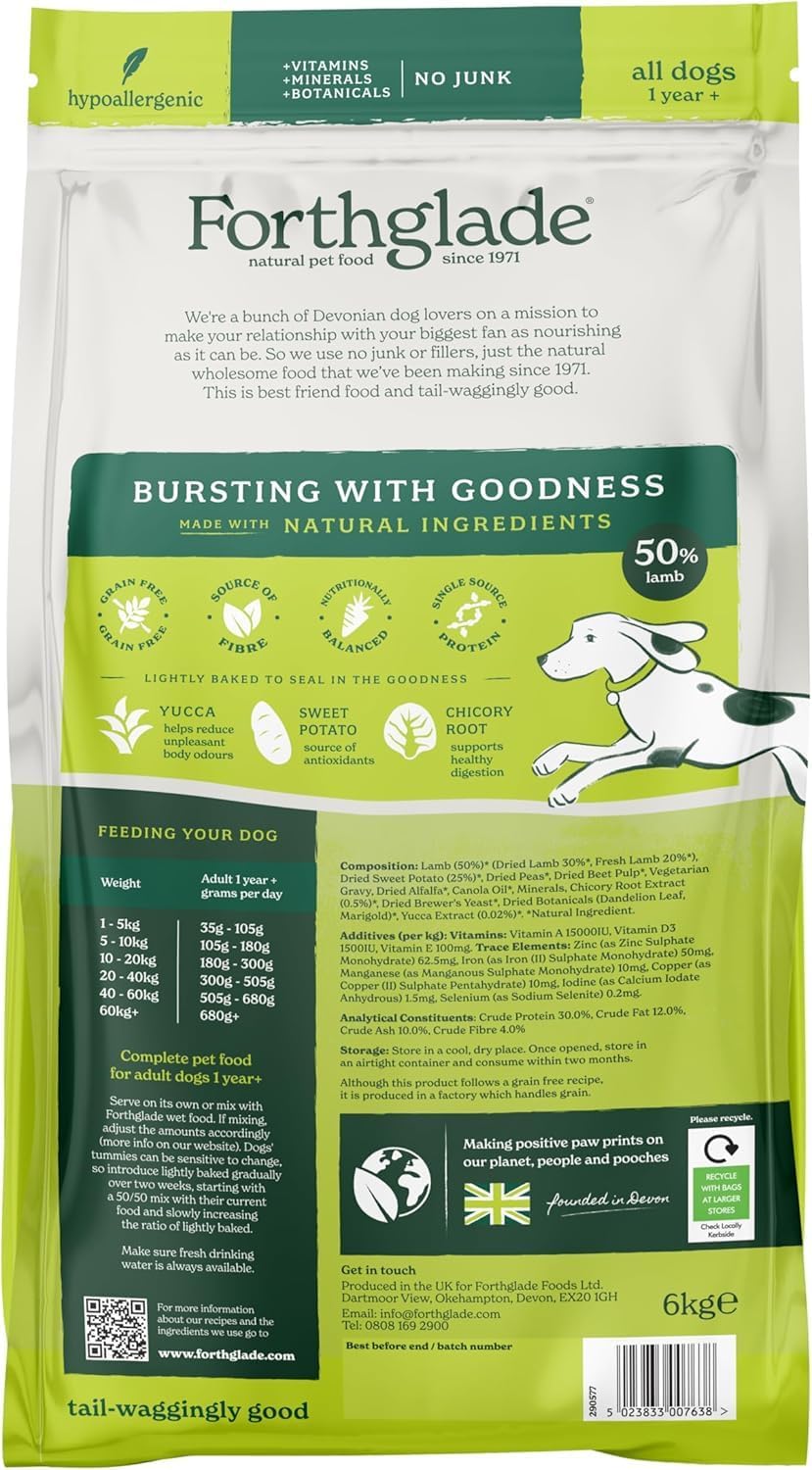 Forthglade Dry Dog Food, Lightly Baked, (6kg), Hypoallergenic and Grain Free Dog Food, Adult 1 Year +, Chicken With Sweet Potato, Complete and Balanced Meal, 50% Single Source Protein