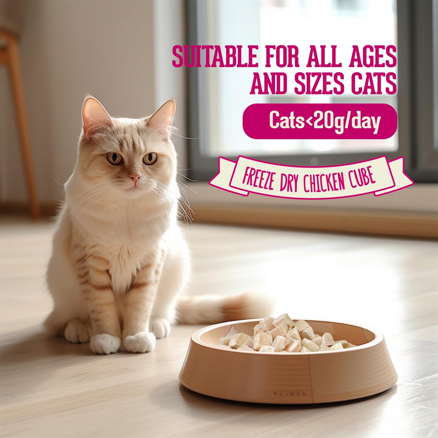 PACK’N PRIDE Freeze Dried Cat Treats, 4 Pack*30g=120g for Indoor Cats with Natural Chicken Breast Meat, Grain-Free, Low-fat Cat Snacks