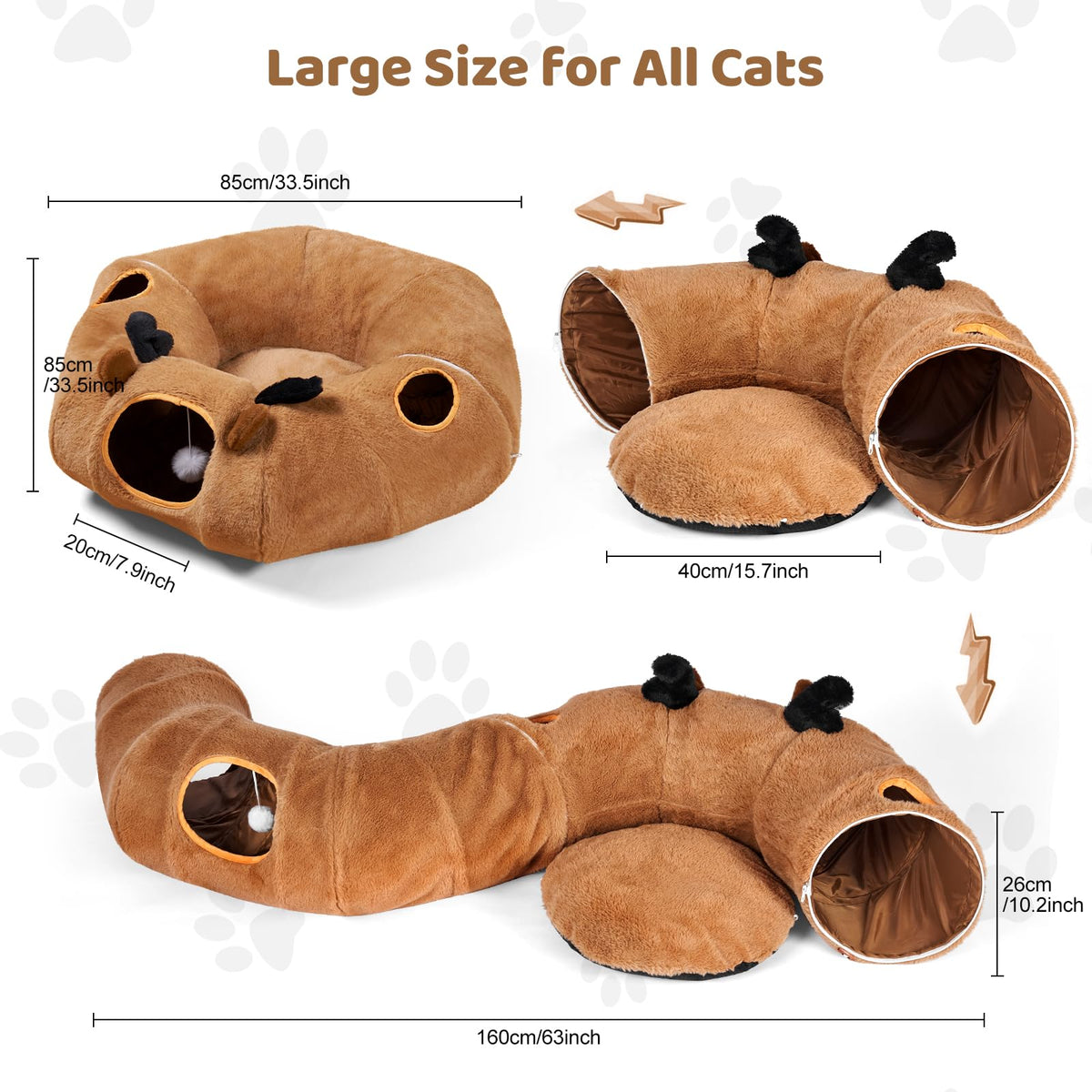 Odoland Cat Tunnel with Bed, Foldable Large Pet Donut Tunnel Bed in Linen
