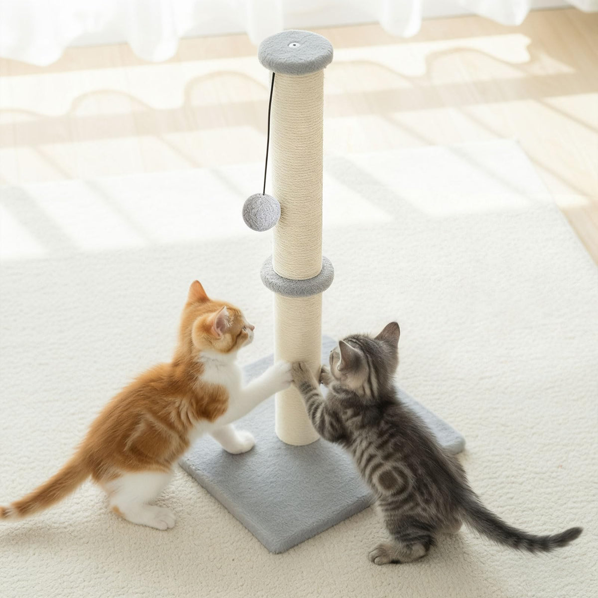 skylos 71cm Cat Scratching Post with Plush Resting Platform Natural Sisal,Anti-Tip,Easy Assembly,Grey