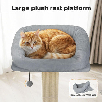 skylos 71cm Cat Scratching Post with Plush Resting Platform Natural Sisal,Anti-Tip,Easy Assembly,Grey