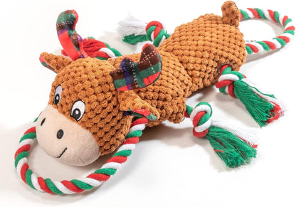 Christmas Squeaky Dog Toys for Small Breeds Dogs,Reindeer Dog Plush Stuffed Toys,Dog Chew Ropes Toys with Crinkle Paper and Cotton Material