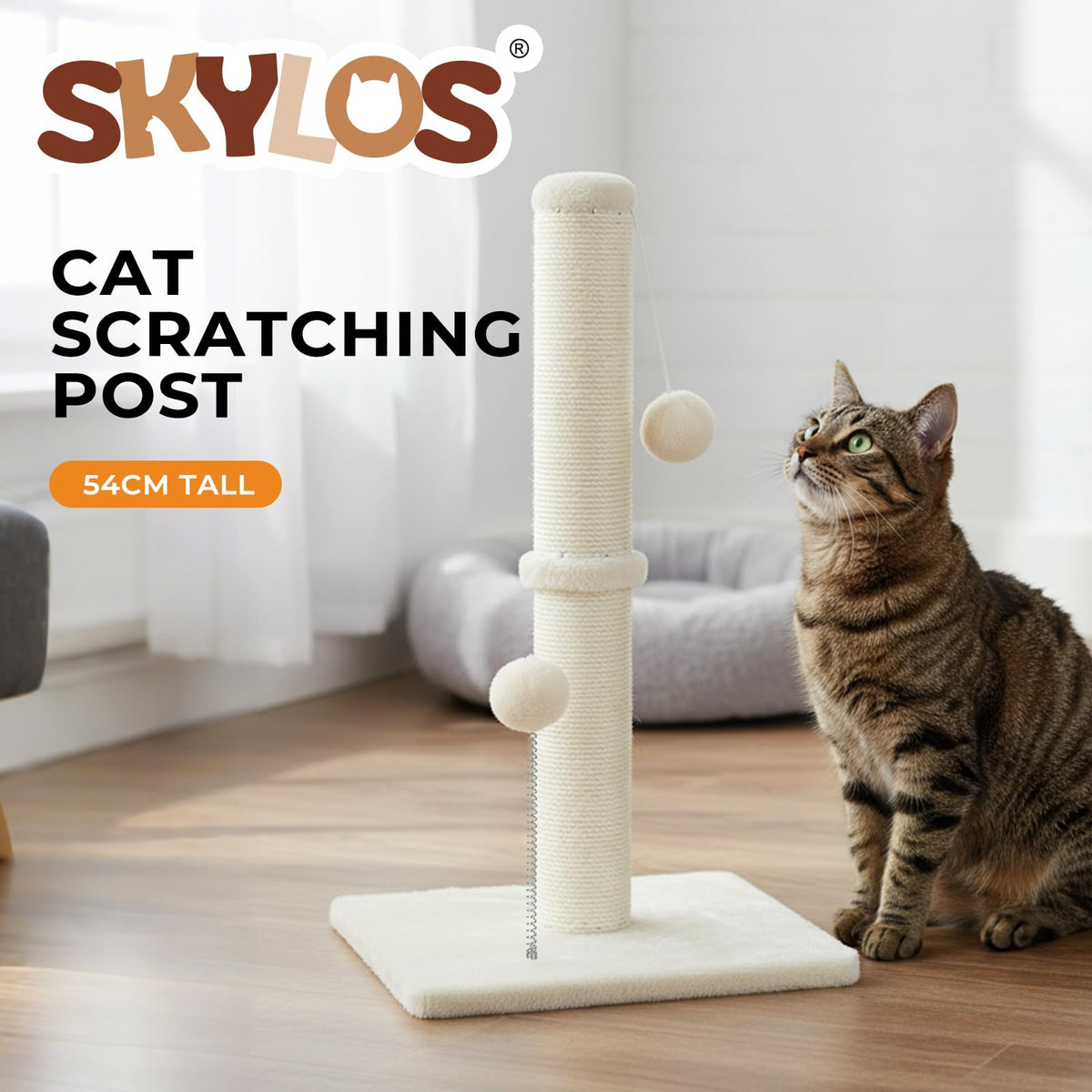skylos 71cm Cat Scratching Post with Plush Resting Platform Natural Sisal,Anti-Tip,Easy Assembly,Grey