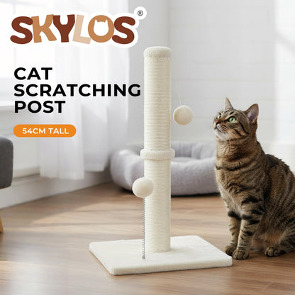 skylos 71cm Cat Scratching Post with Plush Resting Platform Natural Sisal,Anti-Tip,Easy Assembly,Grey