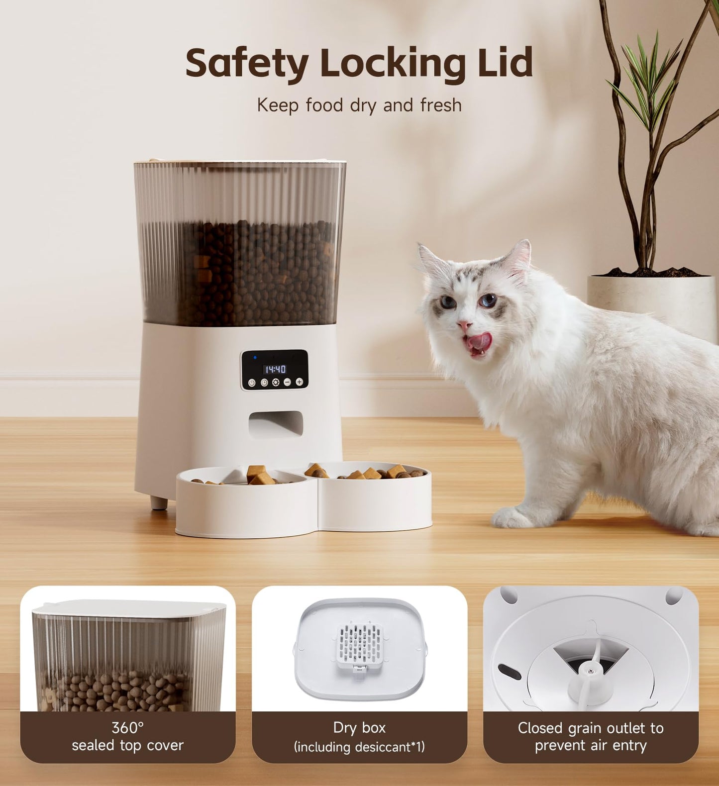 5L Cat Feeder Automatic with Timer, Automatic Cat Feeder, 1-9 Meals Per Day, Cats Food Dispenser with 2 Bowl, Auto Pet Feeder for 2 kittens and Small Dogs, Dual Power Supply