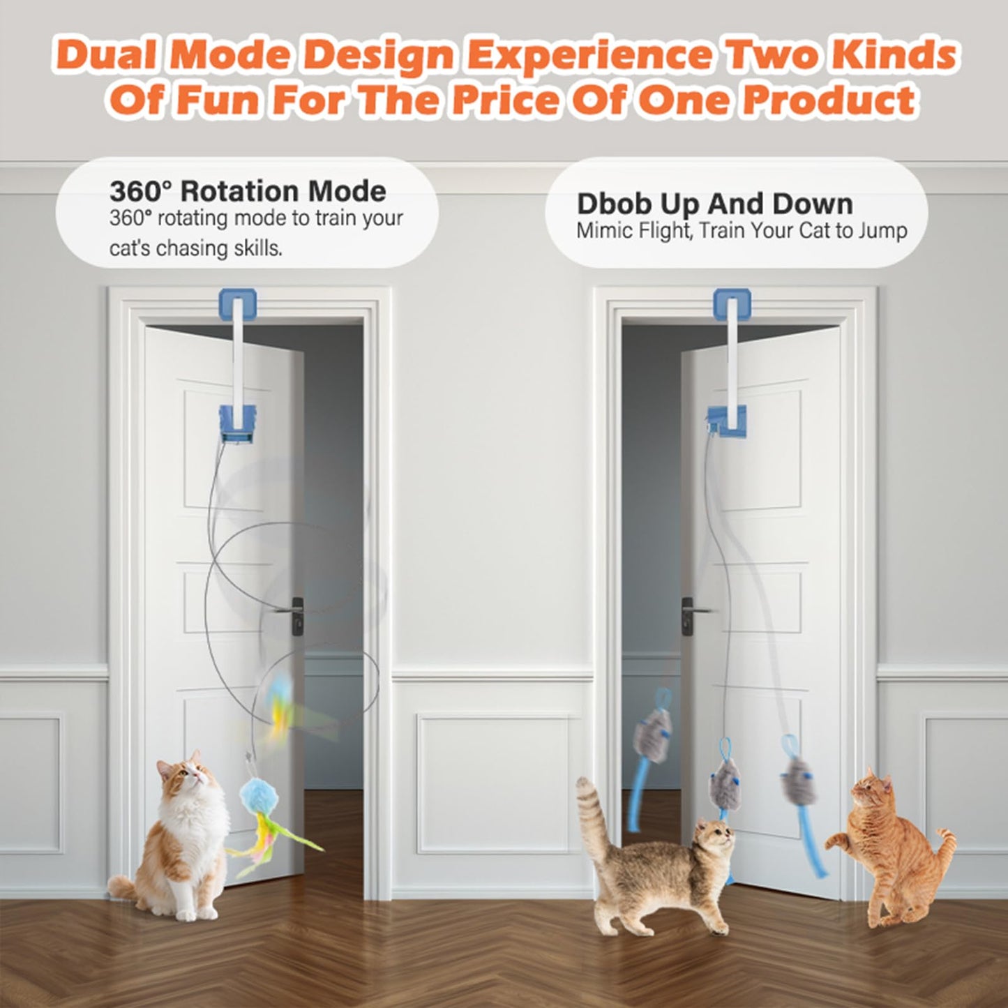 Interactive Cat Toy, Electric Cat Teaser, Door Clip, 2 Motion Modes,grey