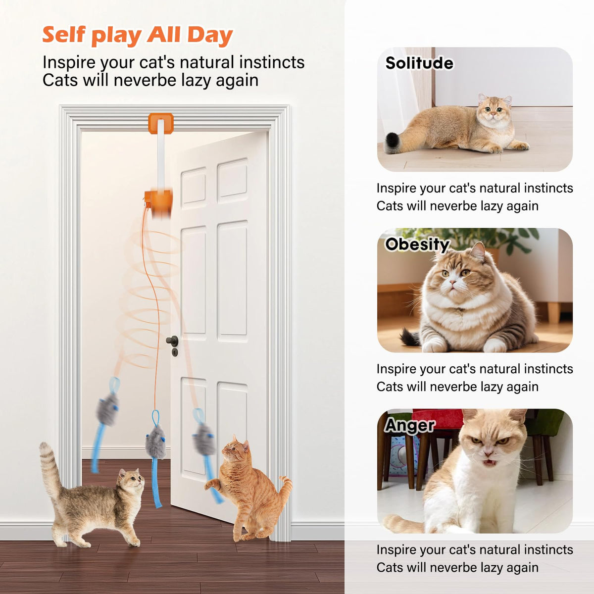 Interactive Cat Toy, Electric Cat Teaser, Door Clip, 2 Motion Modes,grey
