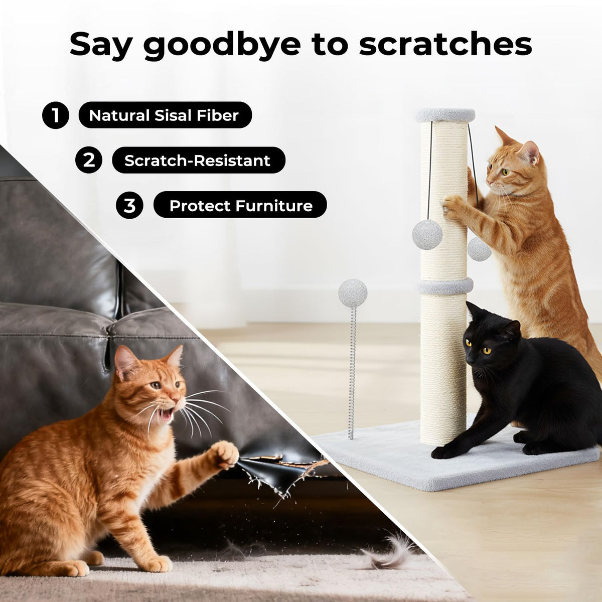 skylos 71cm Cat Scratching Post with Plush Resting Platform Natural Sisal,Anti-Tip,Easy Assembly,Grey