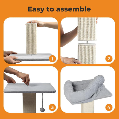 skylos 71cm Cat Scratching Post with Plush Resting Platform Natural Sisal,Anti-Tip,Easy Assembly,Grey