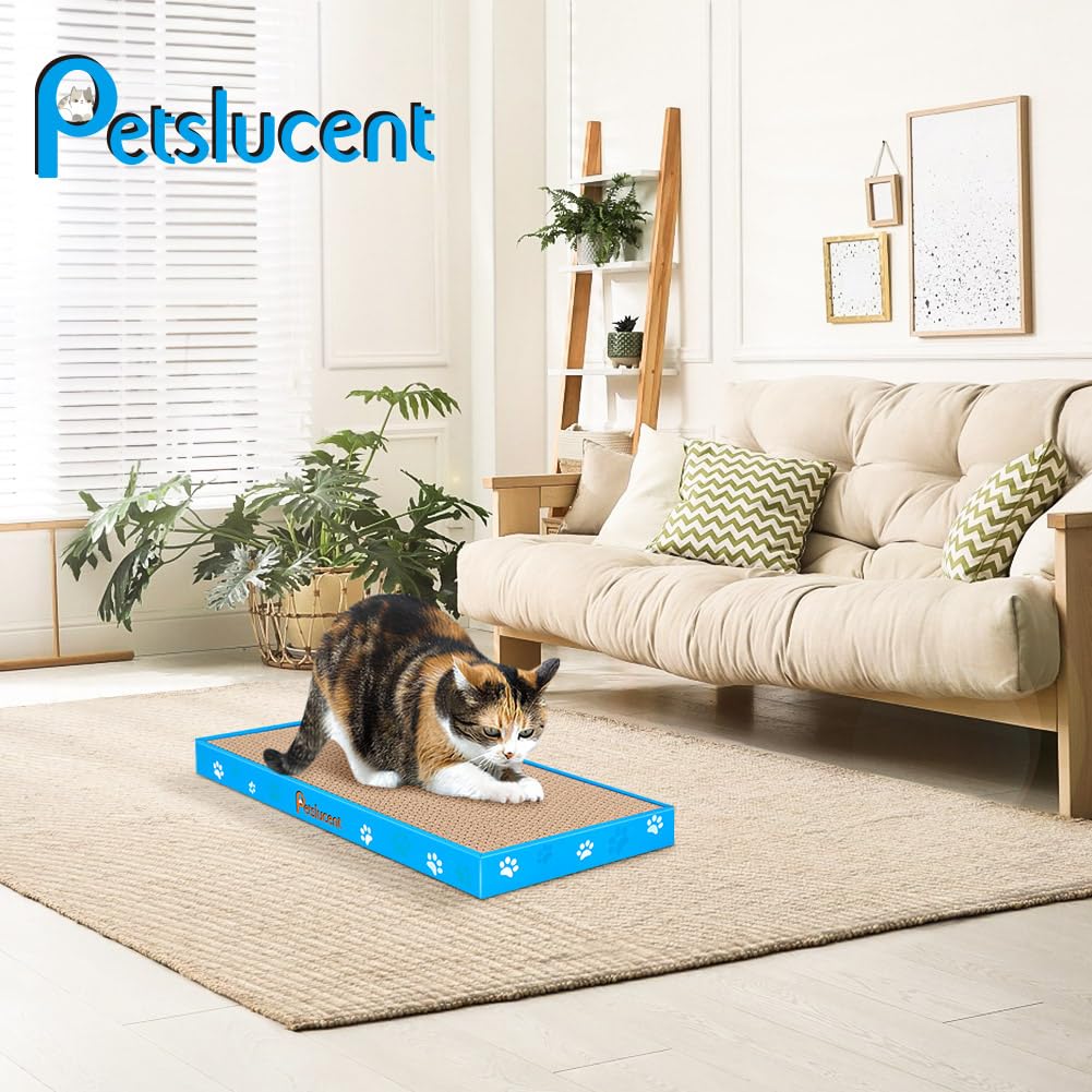 Petslucent Cat Scratching Board, Corrugate Cat Scratcher for Indoor Cats with Box, Cat Scratch Pad with Catnip, Cardboard Cat Scratcher Double-Sided Usability (1PCS)
