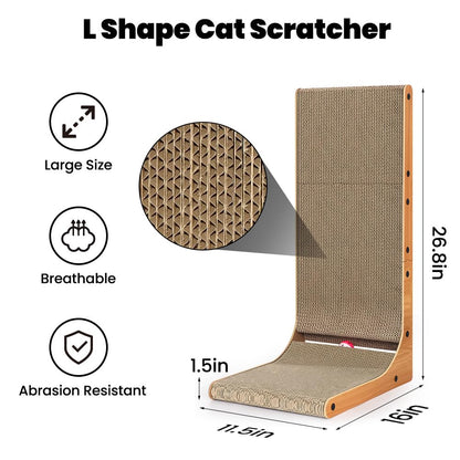 26.8 Inch L Shape Cat Scratcher with Ball Toy