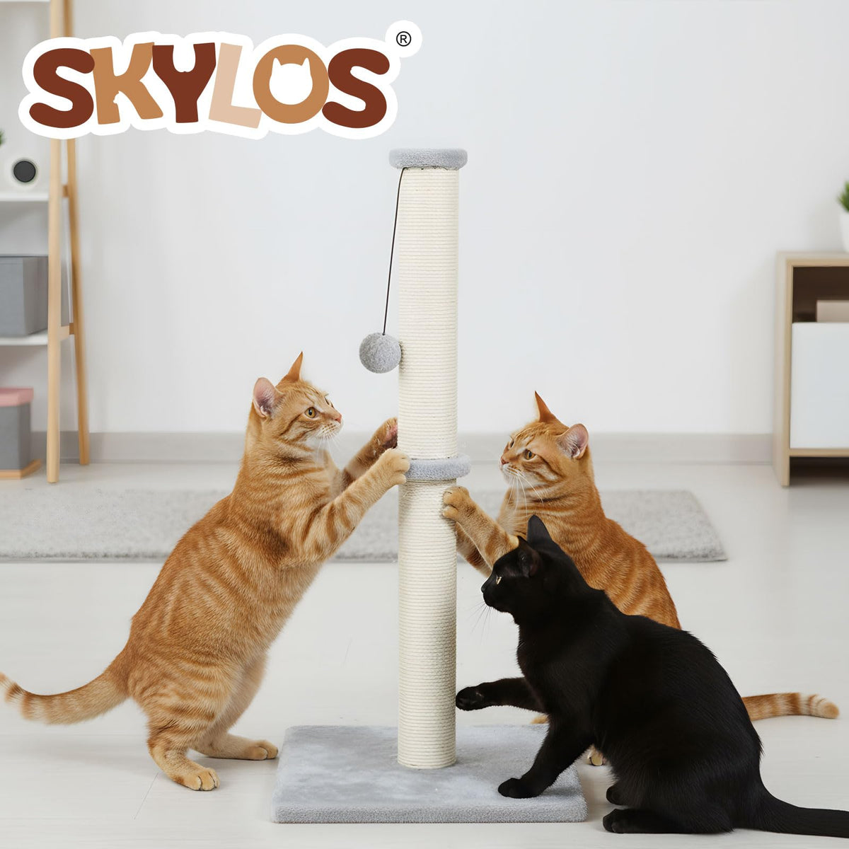 skylos 71cm Cat Scratching Post with Plush Resting Platform Natural Sisal,Anti-Tip,Easy Assembly,Grey