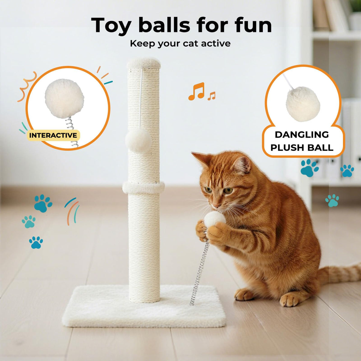 skylos 71cm Cat Scratching Post with Plush Resting Platform Natural Sisal,Anti-Tip,Easy Assembly,Grey