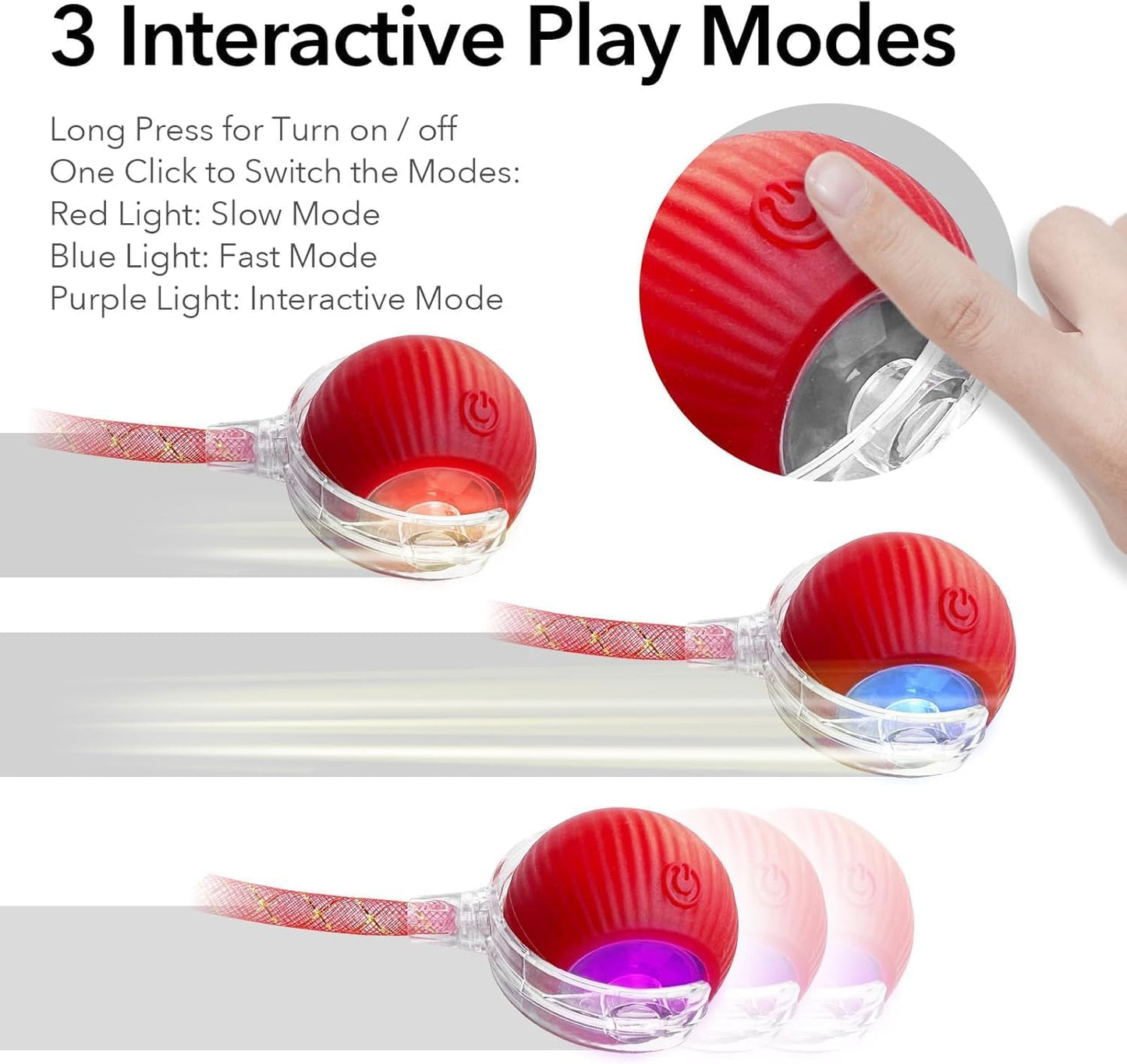 Elegancy Speedy Tail 2.0 Interactive Cat Toy | Speedy Ball Cat Tail Automatic Rolling Ball Toys for Indoor Cats Dual Speed Control Pet Toys (Red)