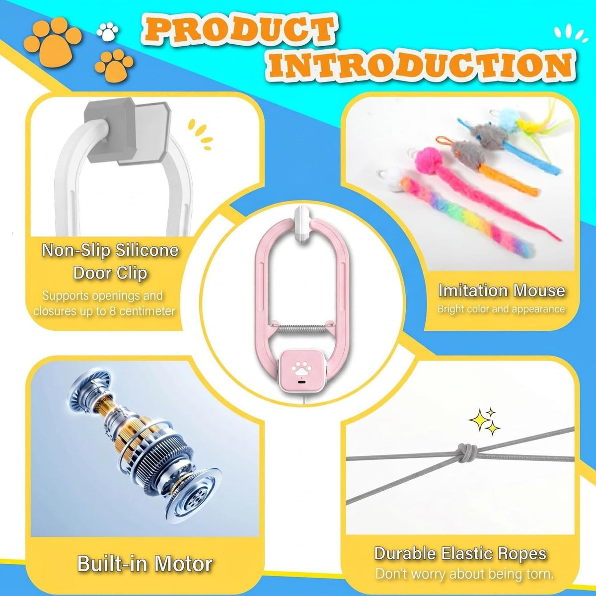 Interactive Cat Toy, Electric Cat Teaser, Door Clip, 2 Motion Modes,grey