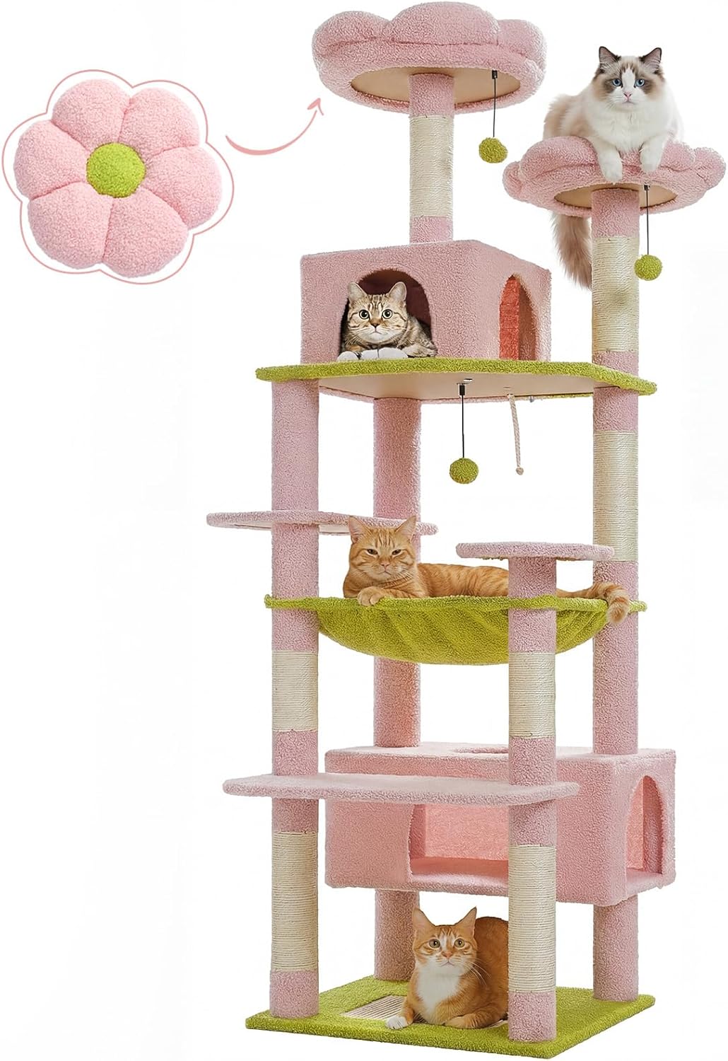 PAWZ Road Cat Tree for Large Cats, 184cm Tall Cat Tower with Large Condo