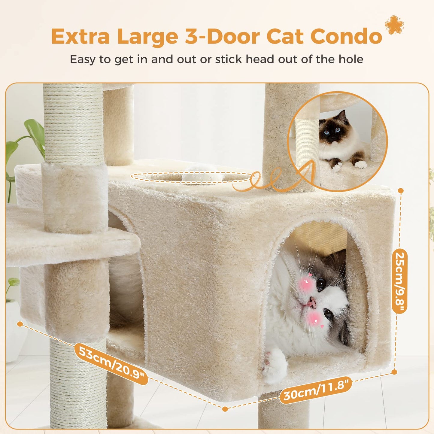 PAWZ Road Cat Tree for Large Cats, 184cm Tall Cat Tower with Large Condo