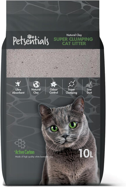 Petsentials Super Clumping Cat Litter with Activated Carbon – 10L | Ultra Absorbent Bentonite Clay, Odour Control, Fast Clumping, Low Dust | Premium Cat Litter for Hygienic Litter Box