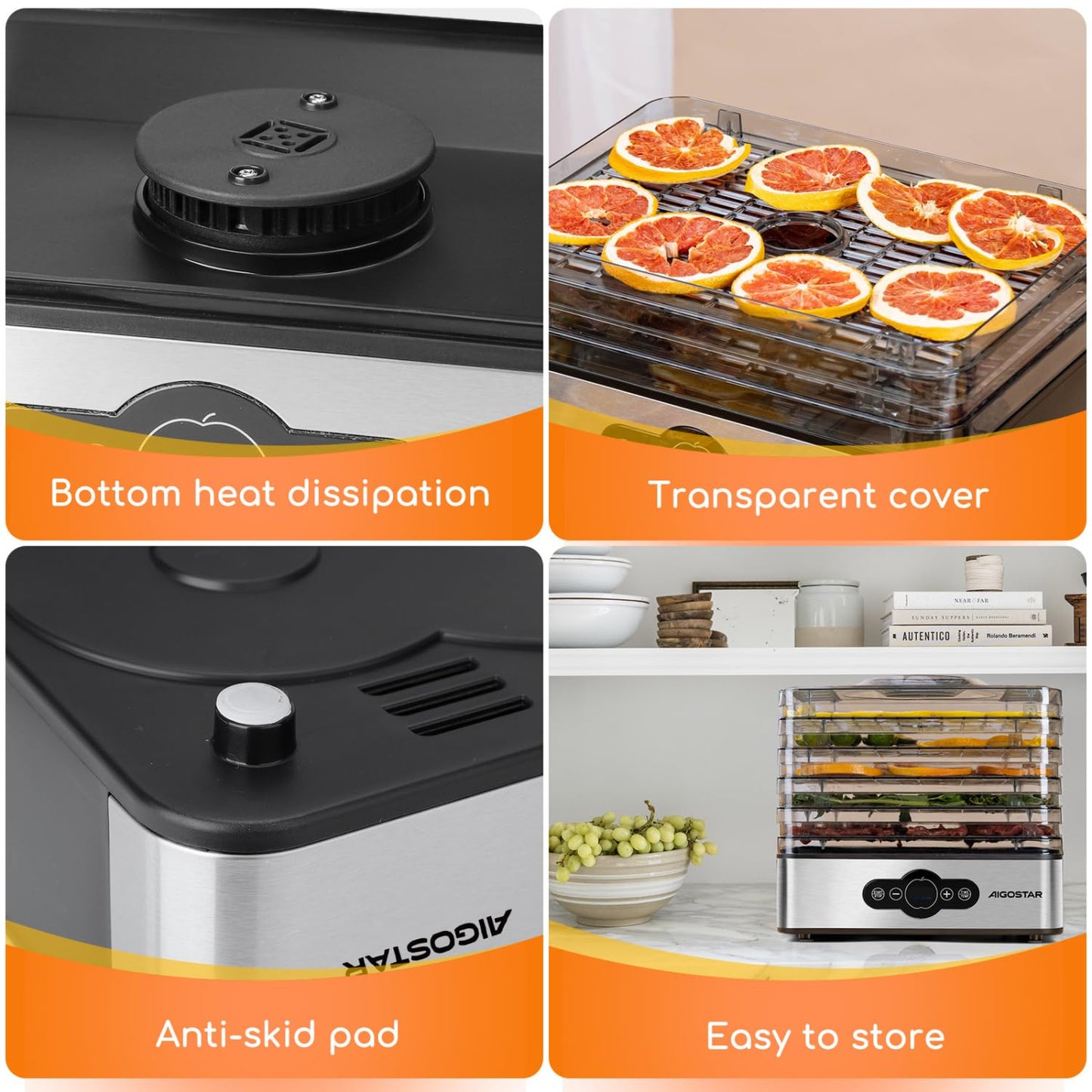 Aigostar 5 Tier Food Dehydrator, 240W Food Dryer Machine with 99 H-Timer, 35-70℃ Temperature Adjustable and LED Display for Drying Fruit, Meat, Vegetable, Jerky and Pet Treat, BPA Free - Crispy 12YXA