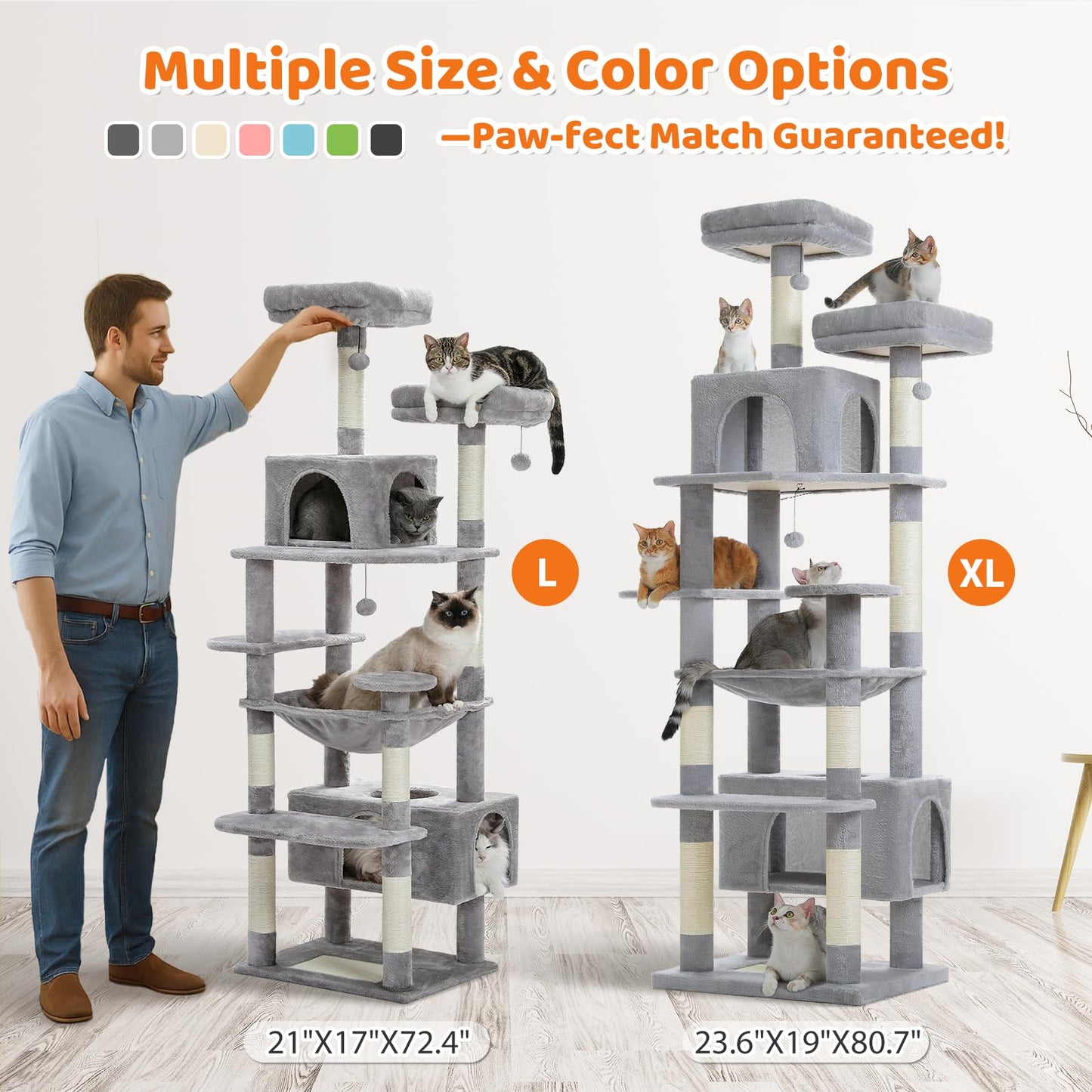 PAWZ Road Cat Tree for Large Cats, 184cm Tall Cat Tower with Large Condo