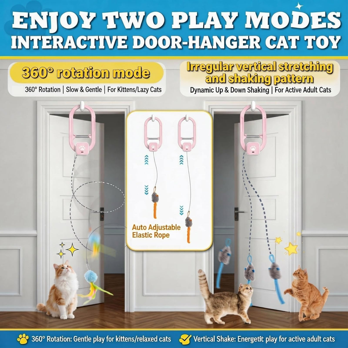 Interactive Cat Toy, Electric Cat Teaser, Door Clip, 2 Motion Modes,grey