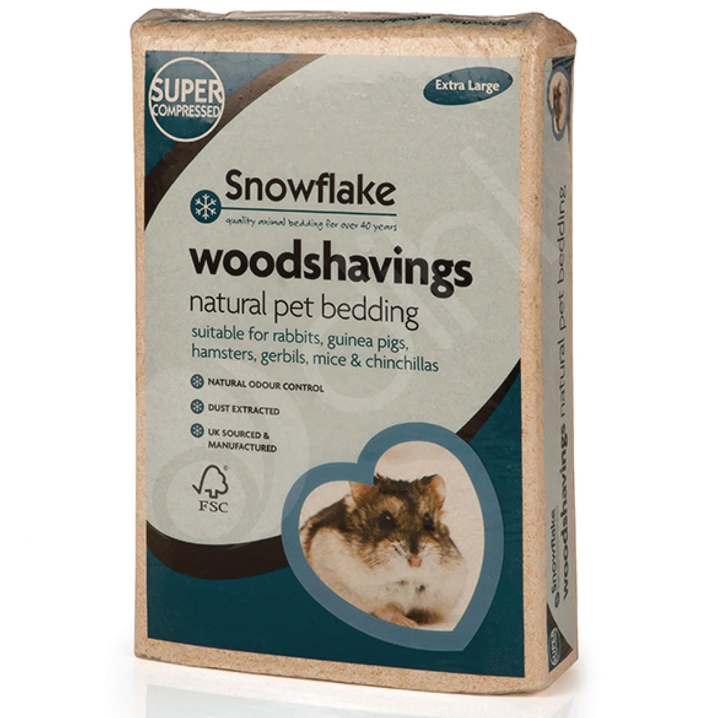 Snowflake Small Animal Wood Shavings Natural Pet Bedding, Dust Extracted Premium Pet Bed Substrate, Odour Control, For Rabbit, Hamster, Gerbil, Guinea Pig, Mouse, FSC Approved
