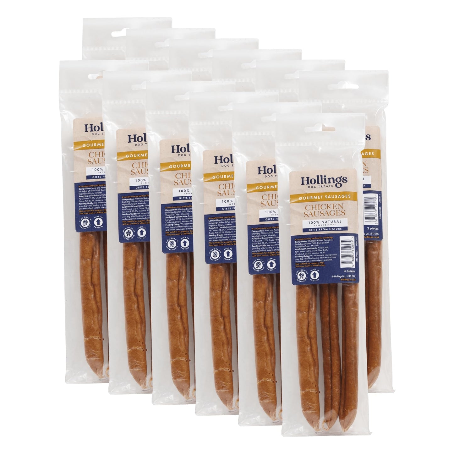 Hollings Chicken Sausages Dog Treats, Delicious, Nutritious Air Dried Chews for Adult Dogs, Made with 100% Natural Ingredients (Pack of 3)