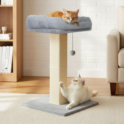 skylos 71cm Cat Scratching Post with Plush Resting Platform Natural Sisal,Anti-Tip,Easy Assembly,Grey