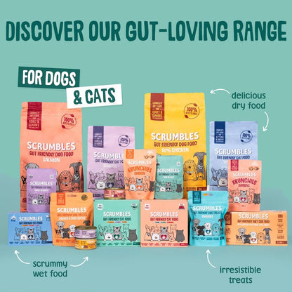 Scrumbles • Wet Cat Pouches • Gravy Fish • Hypoallergenic • All Lifestages • 2x Chicken with Tuna • 3x Chicken with Cod • 2xChicken with Salmon • 8 Pouches (85g) • 80%+ Meat • Prebiotics